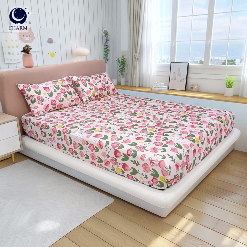 CHARM DREAMY ชุดผ้าปูที่นอน 6ฟุต 5ชิ้น ลาย PINK LILLIE – ผ้าปูที่นอน พร้อมปลอกหมอน (ไม่รวมผ้านวม)_2